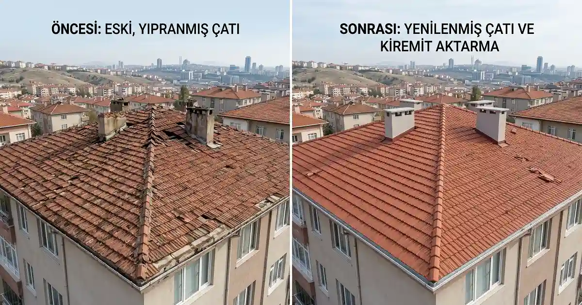 Öncesi ve sonrası çatı yenileme ve kiremit aktarma